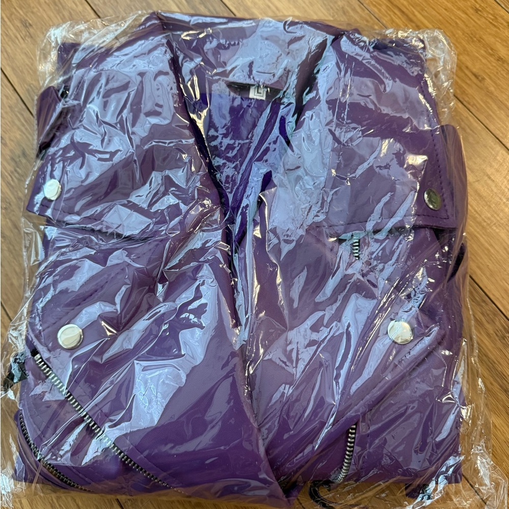 Purple Women's Leather Moto Jacket - Classic Biker Style - Picture 7 of 8